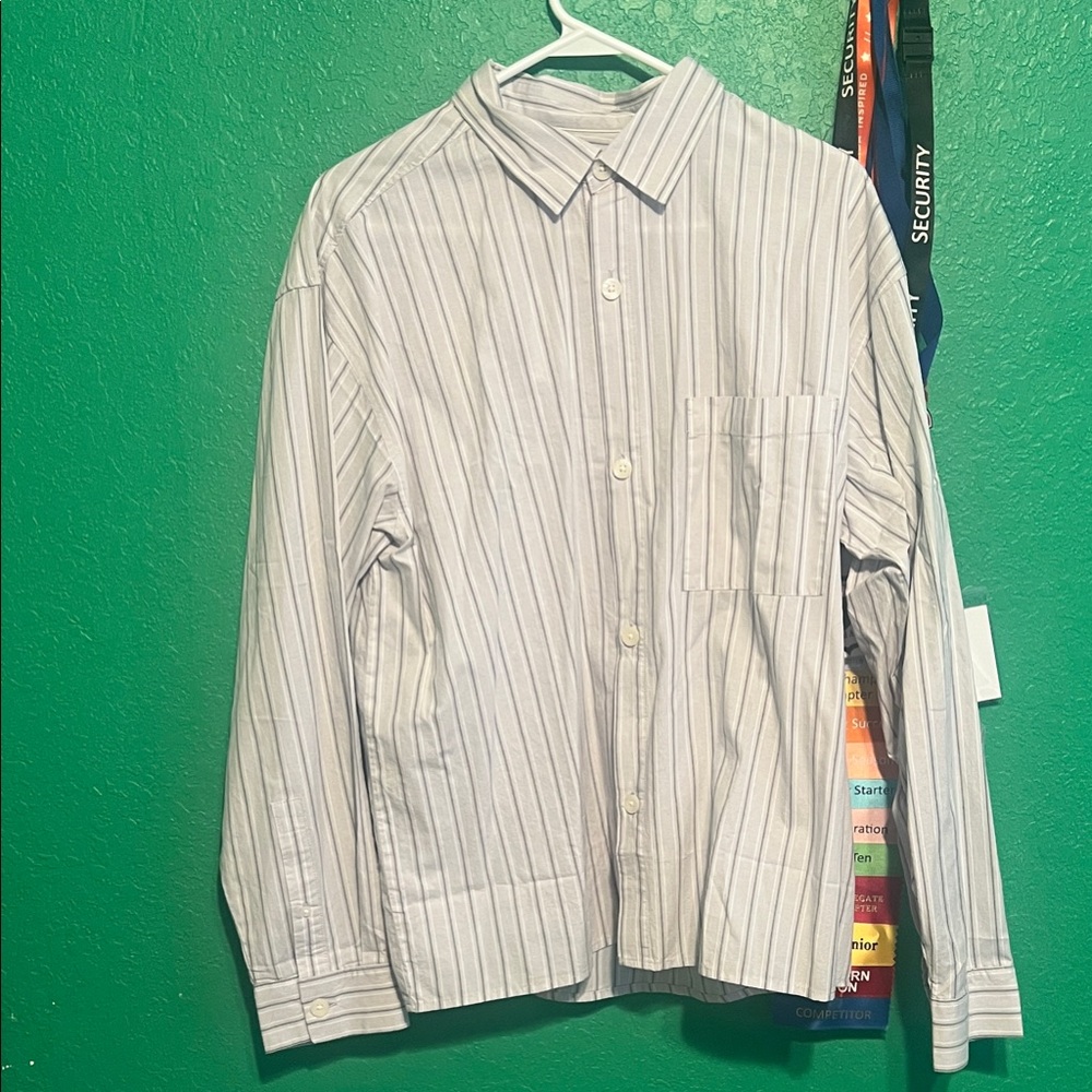 Cotton On Men's Gray Striped Button-Down Shirt